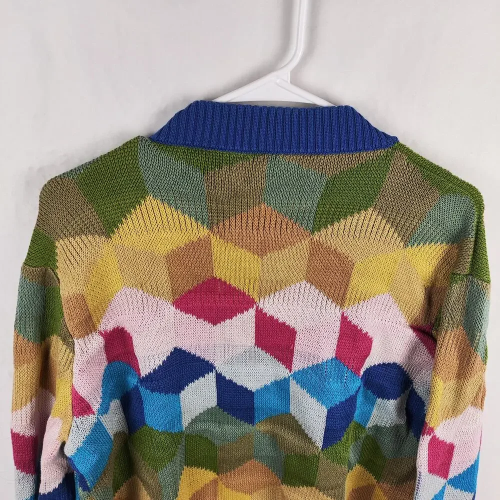 Corridor Cardigan Sweater Mens Large Multicolor Geometric V Neck Button Front